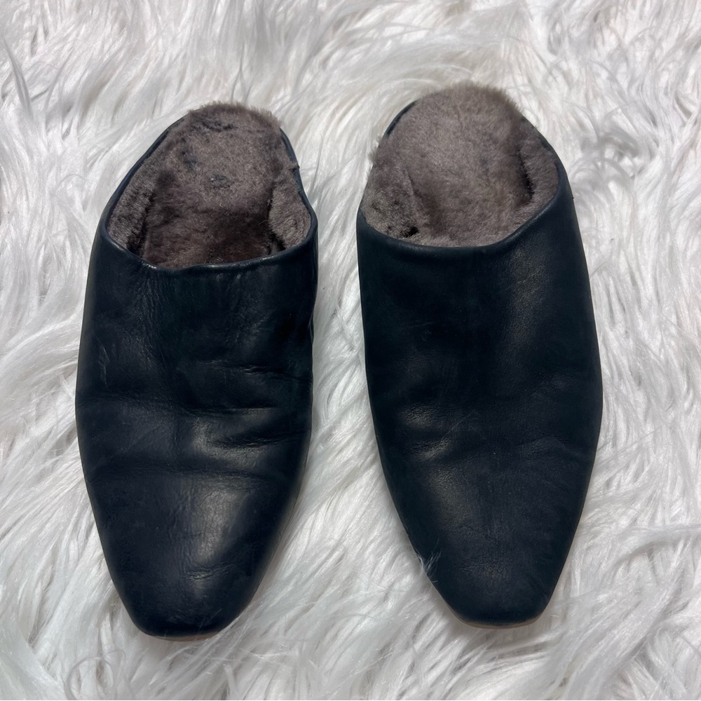 COCLICO Black Leather Fur Lined mules / Loafers
